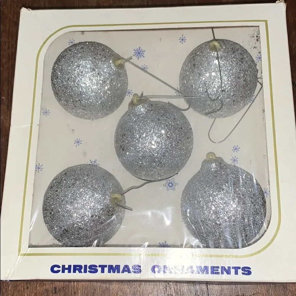 ‎Vtg Jewelbrite glitter Christmas ornaments in box